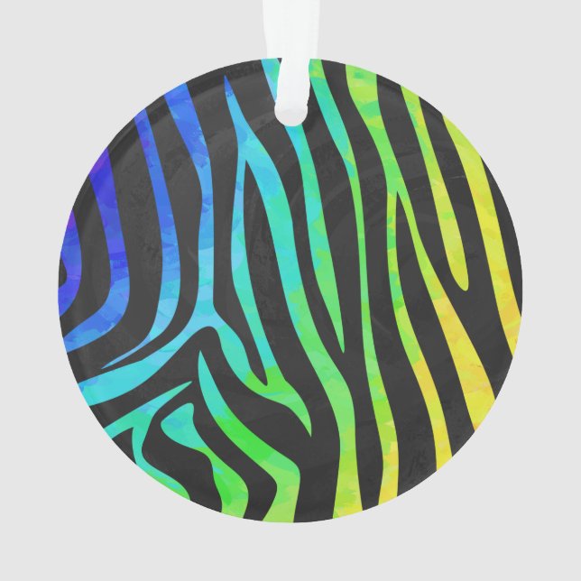 Zebra Black and Rainbow Print Ornament (Back)