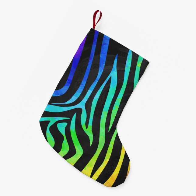 Zebra Black and Rainbow Print Small Christmas Stocking (Front (Hanging))