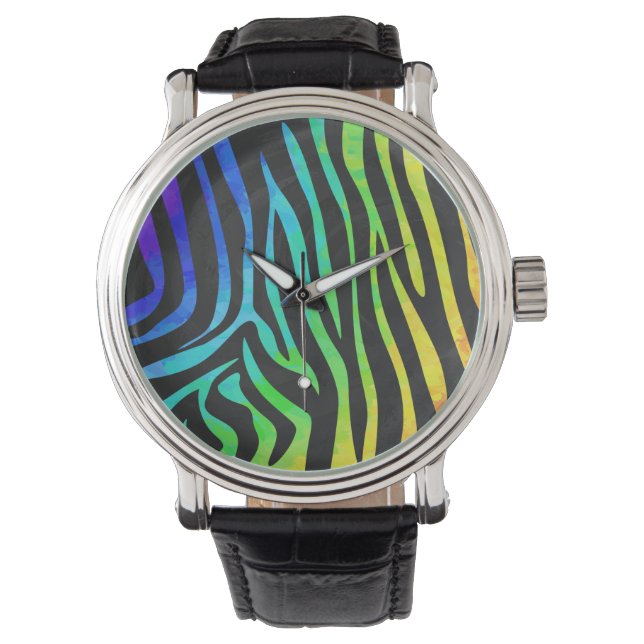 Zebra Black and Rainbow Print Watch (Front)