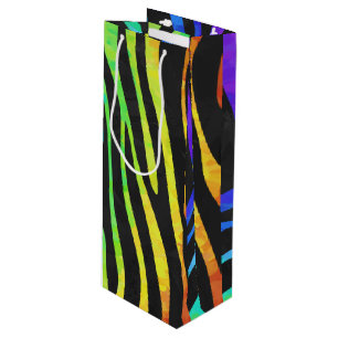 Zebra Black and Rainbow Print Wine Gift Bag