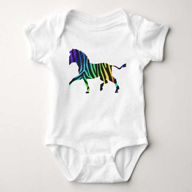 Zebra Black and Rainbow Silhouette Baby Bodysuit (Front)