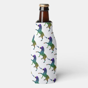Zebra Black and Rainbow Silhouette Bottle Cooler