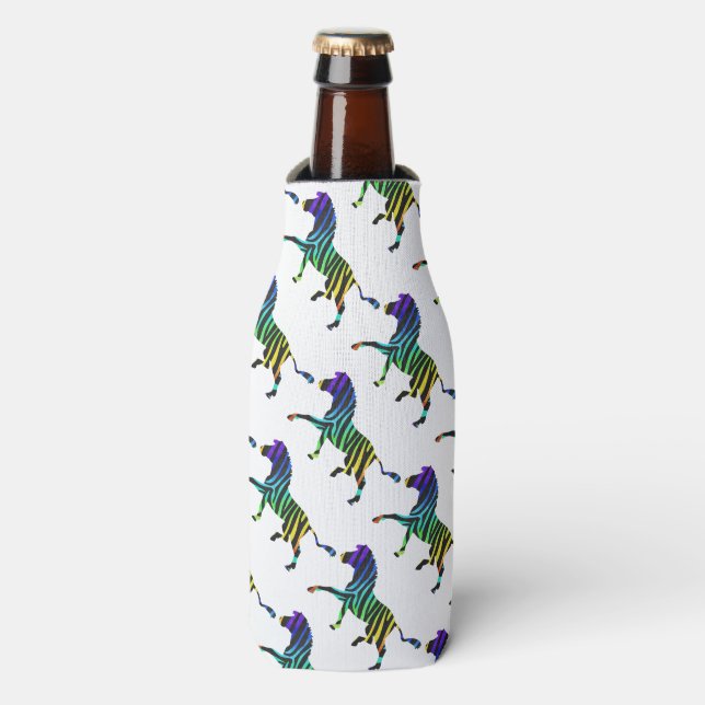 Zebra Black and Rainbow Silhouette Bottle Cooler (Bottle Front)