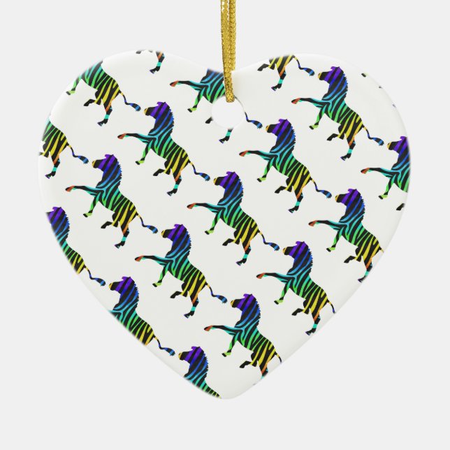 Zebra Black and Rainbow Silhouette Ceramic Tree Decoration (Front)