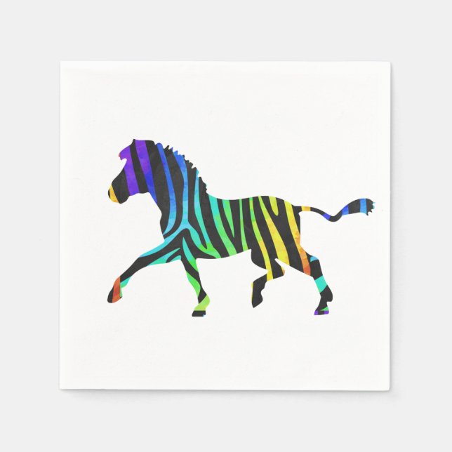 Zebra Black and Rainbow Silhouette Napkin (Front)