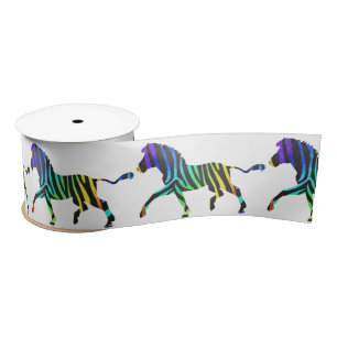 Zebra Black and Rainbow Silhouette Satin Ribbon