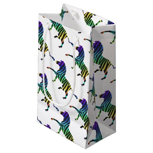 Zebra Black and Rainbow Silhouette Small Gift Bag (Front Angled)