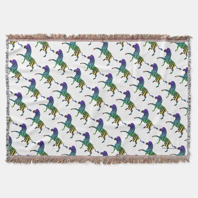 Zebra Black and Rainbow Silhouette Throw Blanket (Front)