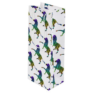 Zebra Black and Rainbow Silhouette Wine Gift Bag