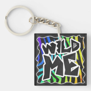 Zebra Black and Rainbow Wild Me Key Ring