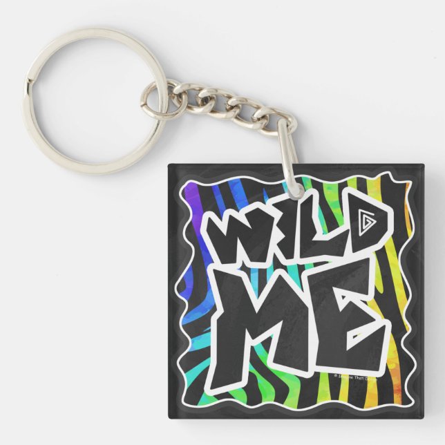 Zebra Black and Rainbow Wild Me Key Ring (Front)