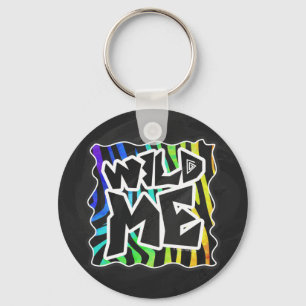 Zebra Black and Rainbow Wild Me Key Ring