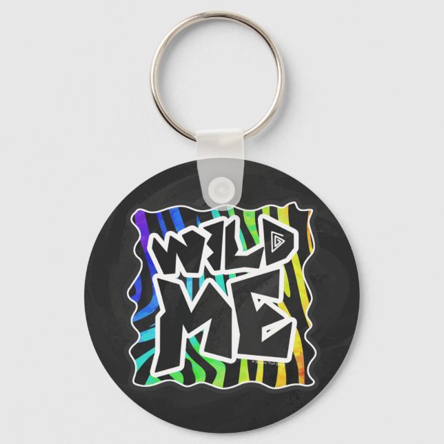 Zebra Black and Rainbow Wild Me Key Ring (Front)