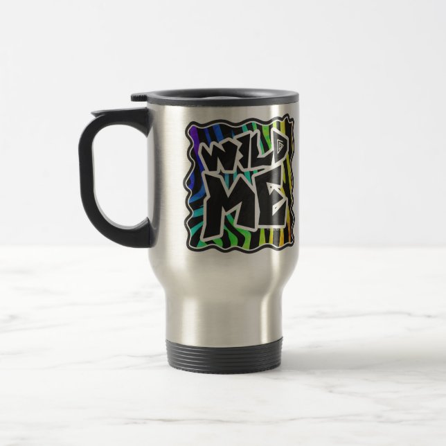 Zebra Black and Rainbow Wild Me Travel Mug (Left)