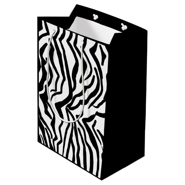 Zebra Black And White Hide Fur Pattern Medium Gift Bag (Back Angled)