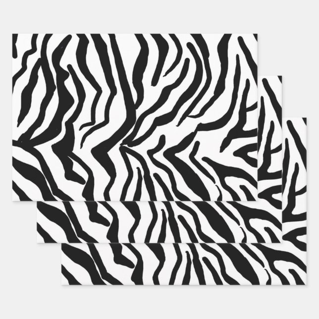 Zebra Black And White Hide Fur Pattern  Wrapping Paper Sheet (Set)