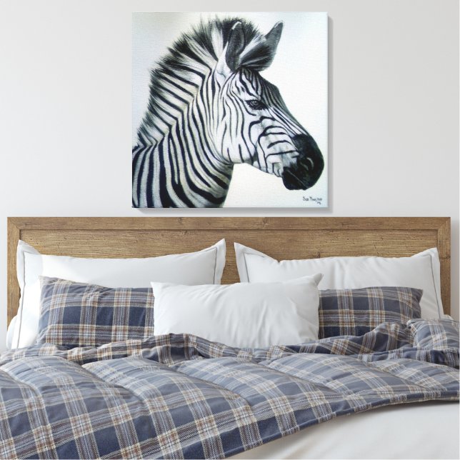 Zebra Black and White Portrait Large Canvas Print (Insitu(Bedroom))