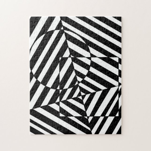 Zebra Black and White Square and Circle Pattern Jigsaw Puzzle (Vertical)