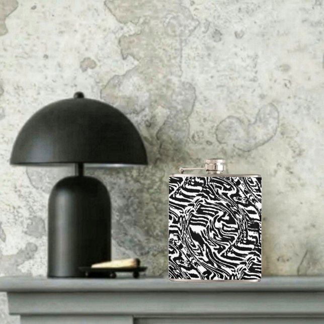 Zebra Black Hip Flask (The patterns in this Zebra Black Flask design, resembles the mudcloth patterns of African cloth!)