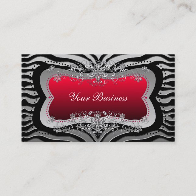 Zebra Black Red Silver Elegant Business Business Card (Front)