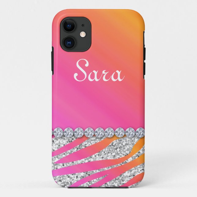 Zebra Bling iPhone 5 Case Cover Cute Orange Pink (Back)