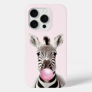 Zebra Blowing Pink Bubble Gum Playful Art iPhone 15 Pro Case