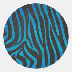 Zebra Blue and Black Print Classic Round Sticker