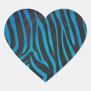 Zebra Blue and Black Print Heart Sticker