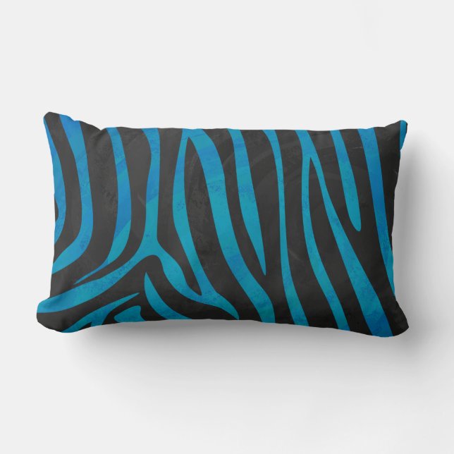 Zebra Blue and Black Print Lumbar Cushion (Front)