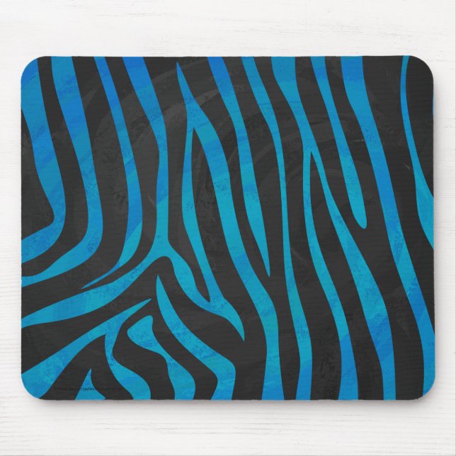 Zebra Blue and Black Print Mouse Mat (Front)