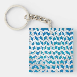 Zebra Blue and White Chevron Key Ring