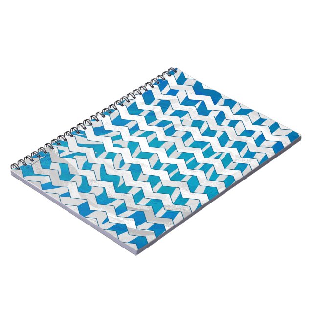 Zebra Blue and White Chevron Notebook (Left Side)