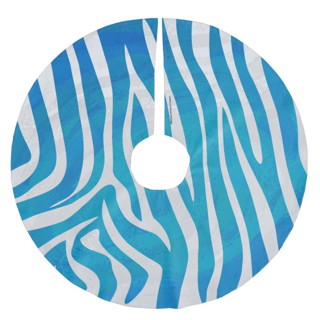 Zebra Blue and White Print Brushed Polyester Tree Skirt (Front)