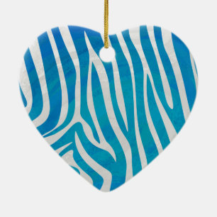 Zebra Blue and White Print Ceramic Tree Decoration