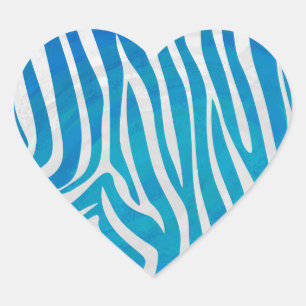 Zebra Blue and White Print Heart Sticker