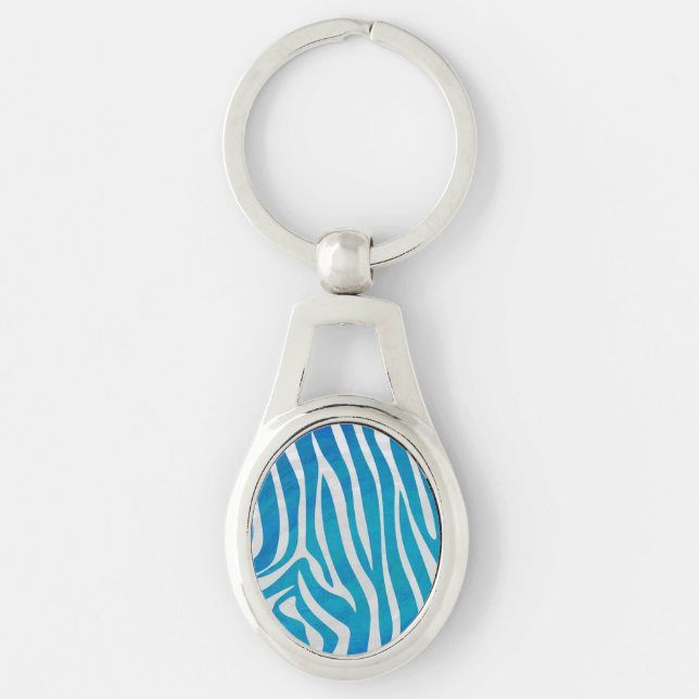 Zebra Blue and White Print Key Ring (Front)