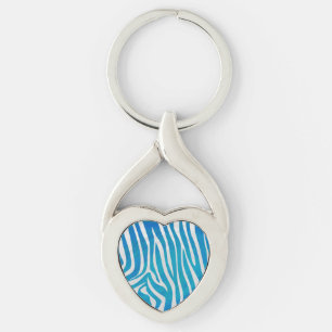 Zebra Blue and White Print Key Ring