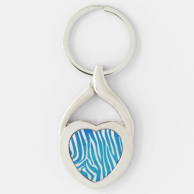 Zebra Blue and White Print Key Ring (Front)