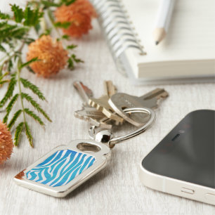 Zebra Blue and White Print Key Ring