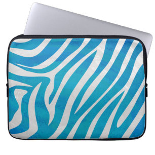Zebra Blue and White Print Laptop Sleeve
