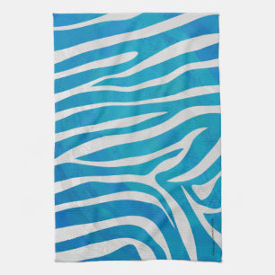 Zebra Blue and White Print Tea Towel