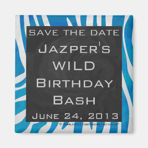 Zebra Blue and White save the date Magnet