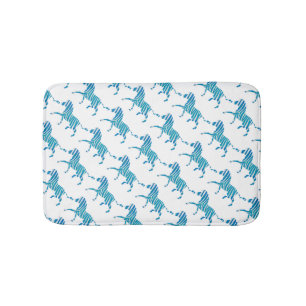 Zebra Blue and White Silhouette Bath Mat