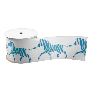 Zebra Blue and White Silhouette Satin Ribbon