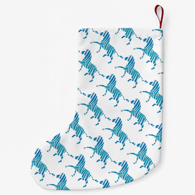Zebra Blue and White Silhouette Small Christmas Stocking (Back)