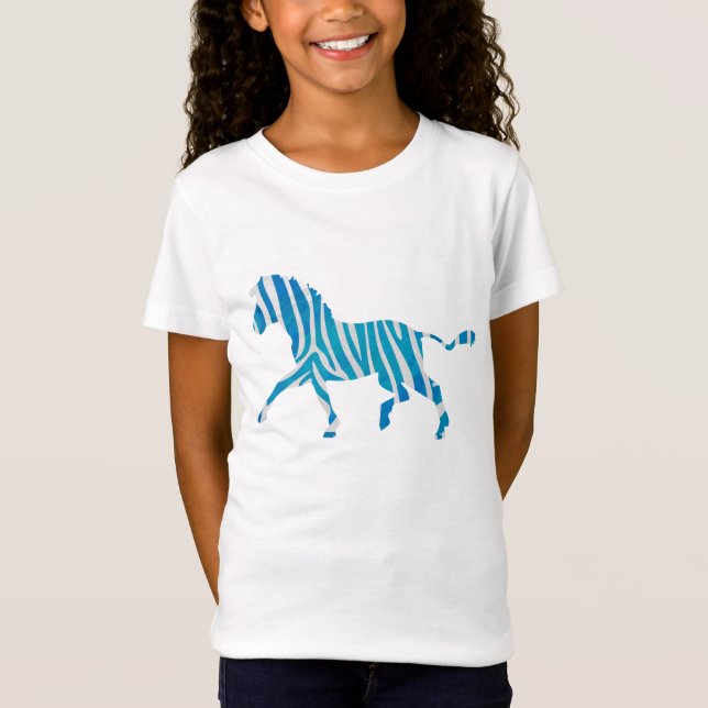 Zebra Blue and White Silhouette T-Shirt (Front)