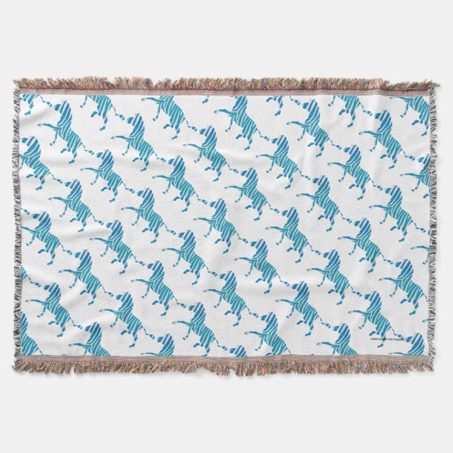 Zebra Blue and White Silhouette Throw Blanket (Front)