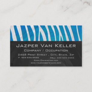 Zebra Blue and White with Monogram Business Card