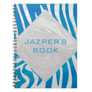 Zebra Blue and White with Monogram Notebook