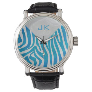Zebra Blue and White with Monogram Watch